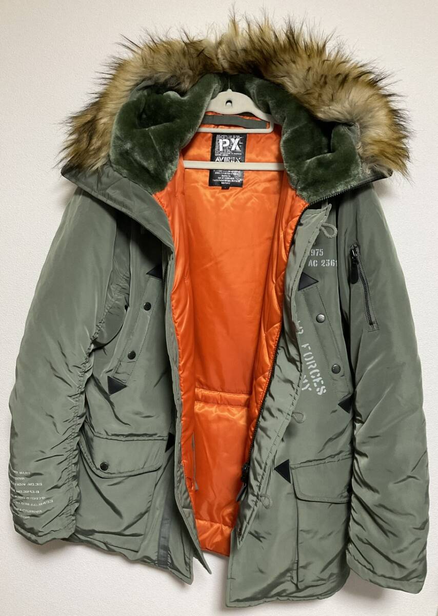 AVIREX / アヴィレックス N-3B ロゴ ステンシルプリント 中綿入 ファー付き フライトジャケット / 未使用品 / サイズ L / A1645_画像2