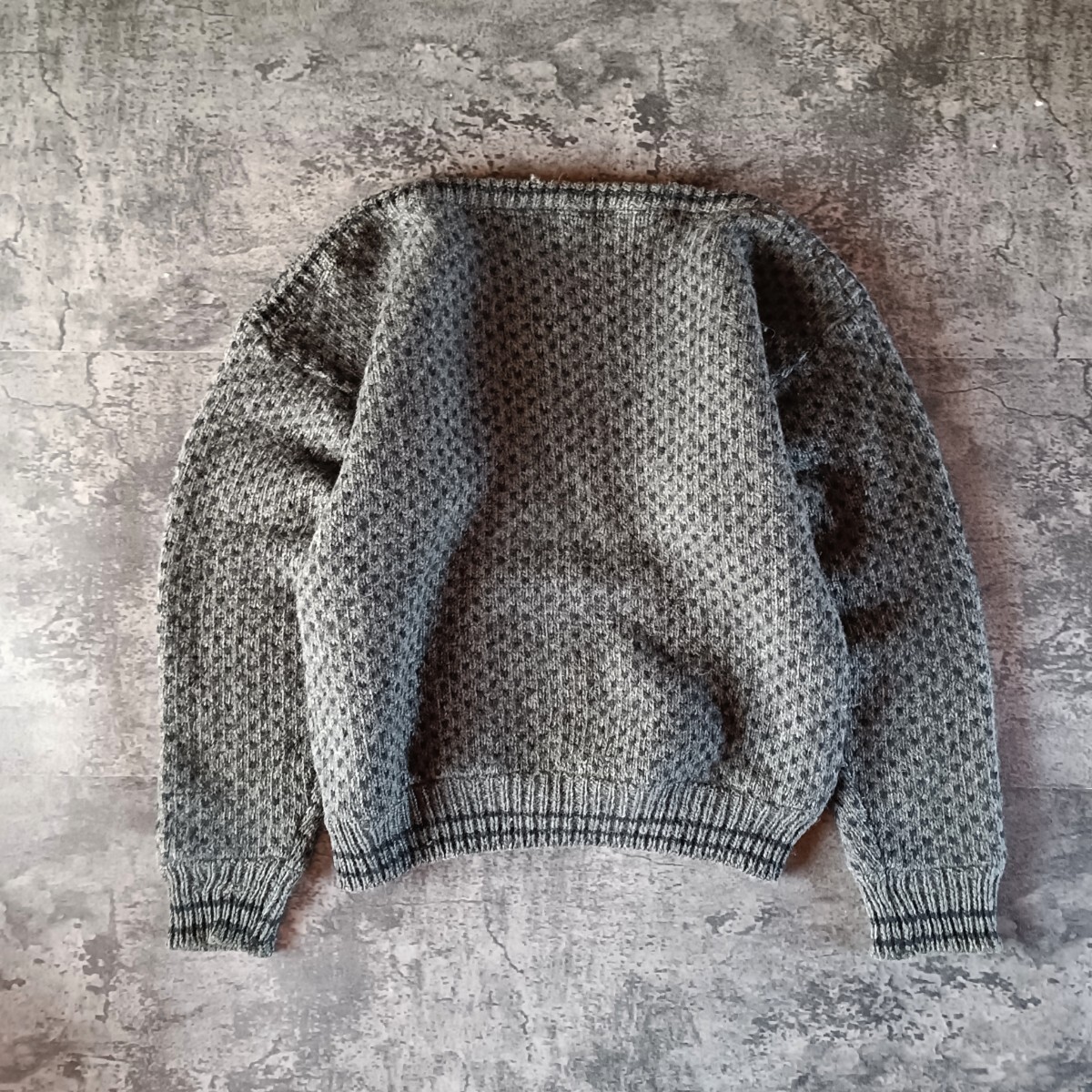 古着 70s 80s ノルウェー製 DEVOLD 総柄 ボートネック ノルディックニット_画像1