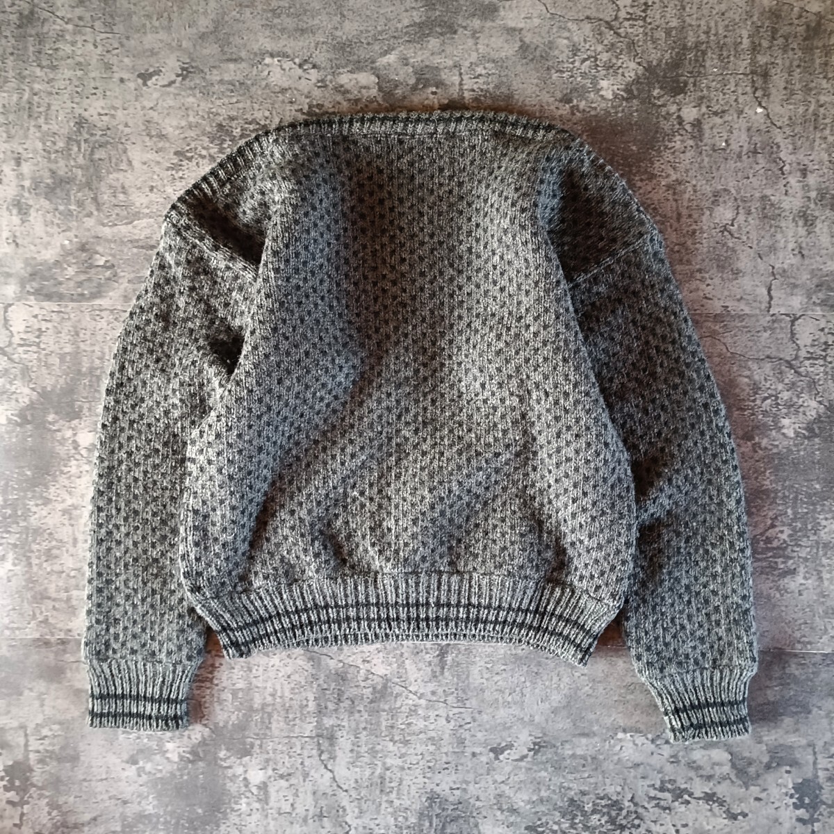 古着 70s 80s ノルウェー製 DEVOLD 総柄 ボートネック ノルディックニット_画像2