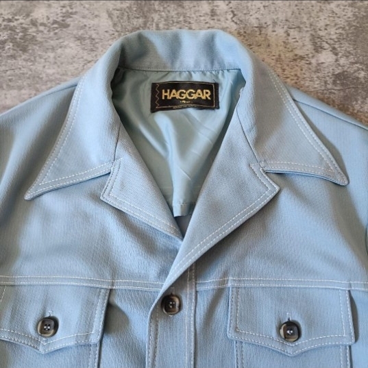70s USA製 アメリカ製 HAGGAR 開襟シャツジャケット オープンカラー_画像3