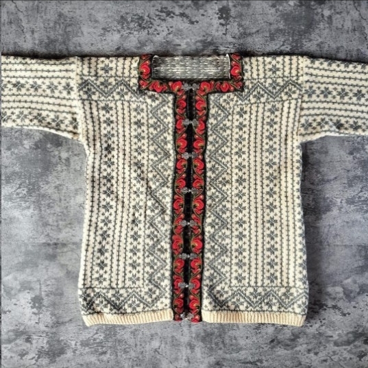 古着 70s 80s ユーロ古着 ノルディック柄 スクエアネック カーディガン ヴィンテージ_画像3