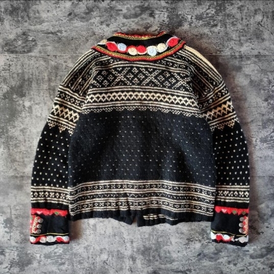 古着 ユーロ ハンドメイド ノルディックカーディガン ヴィンテージ 総柄_画像2