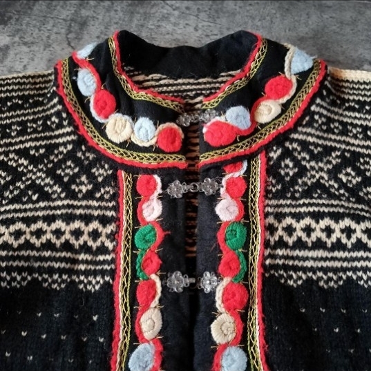 古着 ユーロ ハンドメイド ノルディックカーディガン ヴィンテージ 総柄_画像3