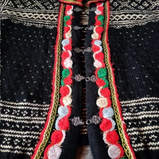 古着 ユーロ ハンドメイド ノルディックカーディガン ヴィンテージ 総柄_画像4