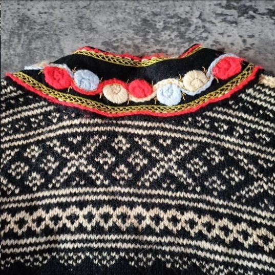 古着 ユーロ ハンドメイド ノルディックカーディガン ヴィンテージ 総柄_画像5