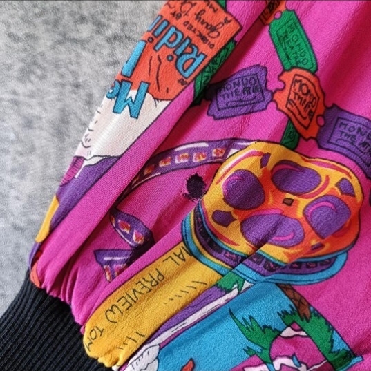 古着 80s 総柄 アメコミ調プリント シルクブルゾン_画像5