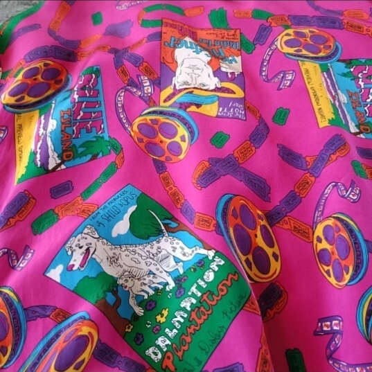 古着 80s 総柄 アメコミ調プリント シルクブルゾン_画像6