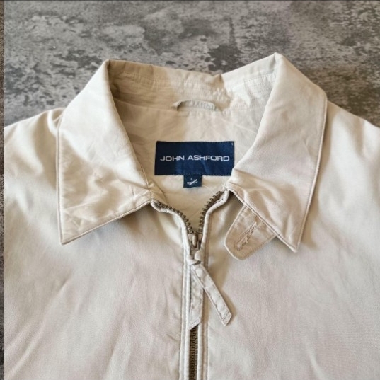 90s 00s JOHN ASHFORD ジップブルゾン スウィングトップ ハリントンジャケット ベージュ_画像3