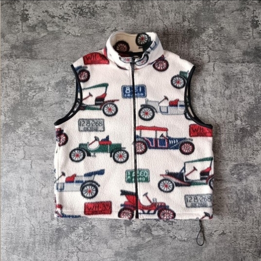 古着 90s USA製 アメリカ製 GREENFLEECE レトロカー 車 フリースベスト_画像1