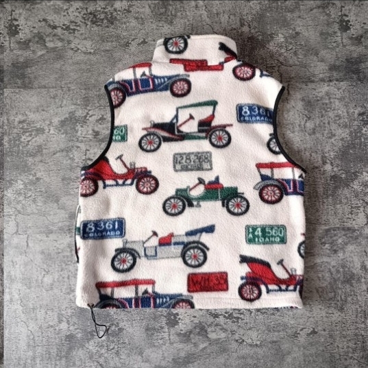 古着 90s USA製 アメリカ製 GREENFLEECE レトロカー 車 フリースベスト_画像2