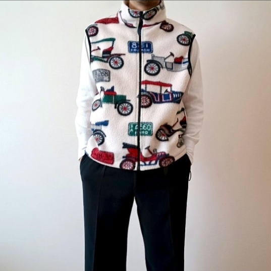 古着 90s USA製 アメリカ製 GREENFLEECE レトロカー 車 フリースベスト_画像8