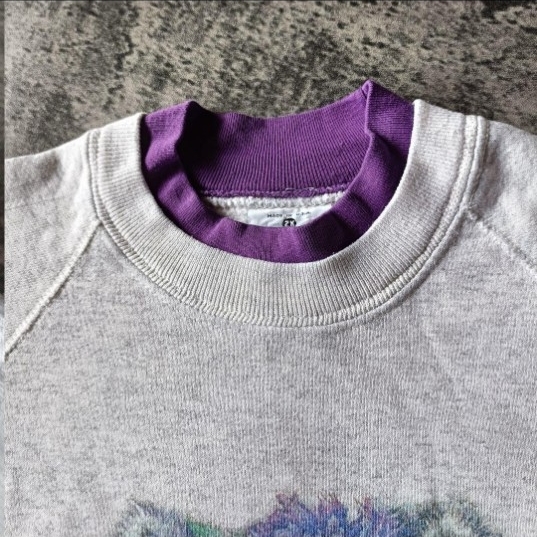 90s USA製 アメリカ製 猫プリント ラグランスウェット_画像9