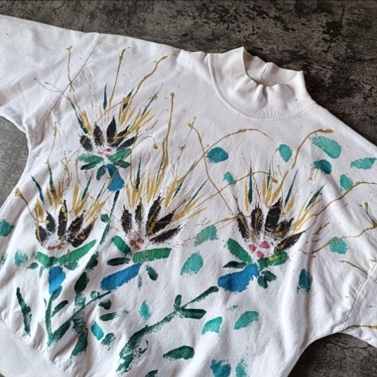 90s USA製 アメリカ製 cotto tops 花柄 ハンドペイント プルオーバー_画像3