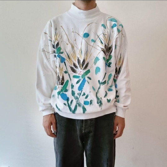 90s USA製 アメリカ製 cotto tops 花柄 ハンドペイント プルオーバー_画像9