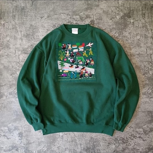 90s USA製 アメリカ製 SANTEE ラオス モン族 ワッペン スウェット_画像1