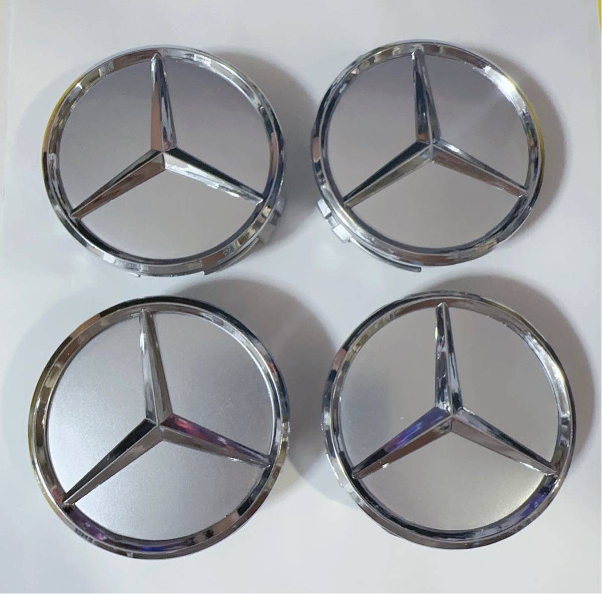 Mercedes-Benz ホイールセンターキャップ 75mm 4個 メルセデスベンツ ホイールキャップ 銀_画像1