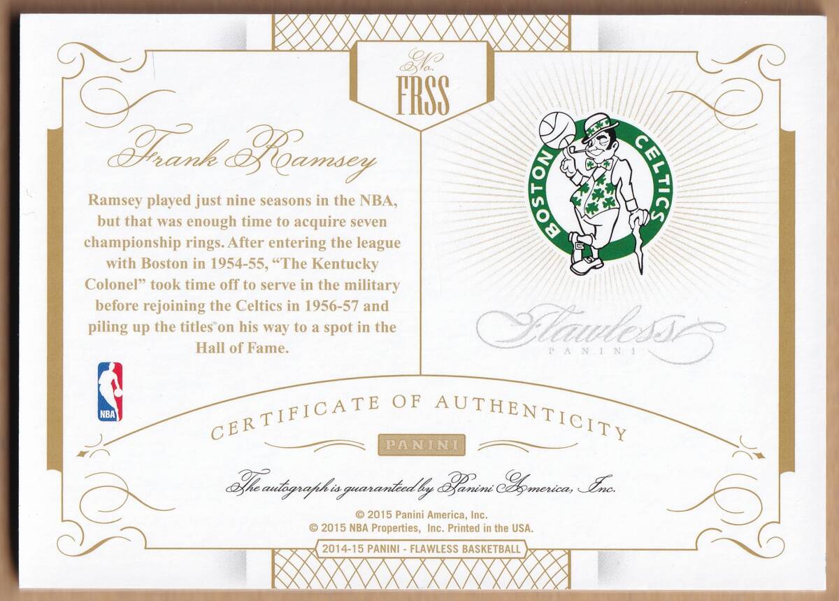 [NBA]FRANK RAMSEY автограф автограф карта 15 листов ограничение 2014-2015 PANINI FLAWLESS BASKETBALL AUTOGRAPH CARD[AUTO]