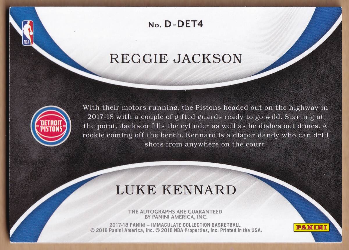 [NBA]REGGIE JACKSON & LUKE KENNARD автограф автограф карта 49 листов ограничение 2017-2018 PANINI IMMACULATE COLLECTION DUAL AUTOGRAPH CARD[AUTO]