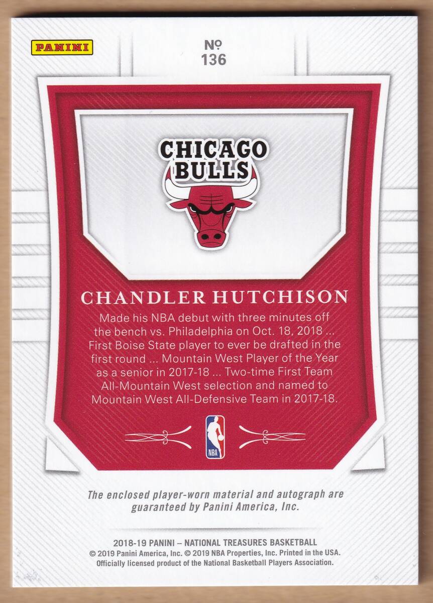 [RC]CHANDLER HUTCHISON автограф автограф карта 20 листов ограничение 2018-2019 PANINI NATIONAL TREASURES BASKETBALL ROOKIE AUTOGRAPH CARD[NBA]