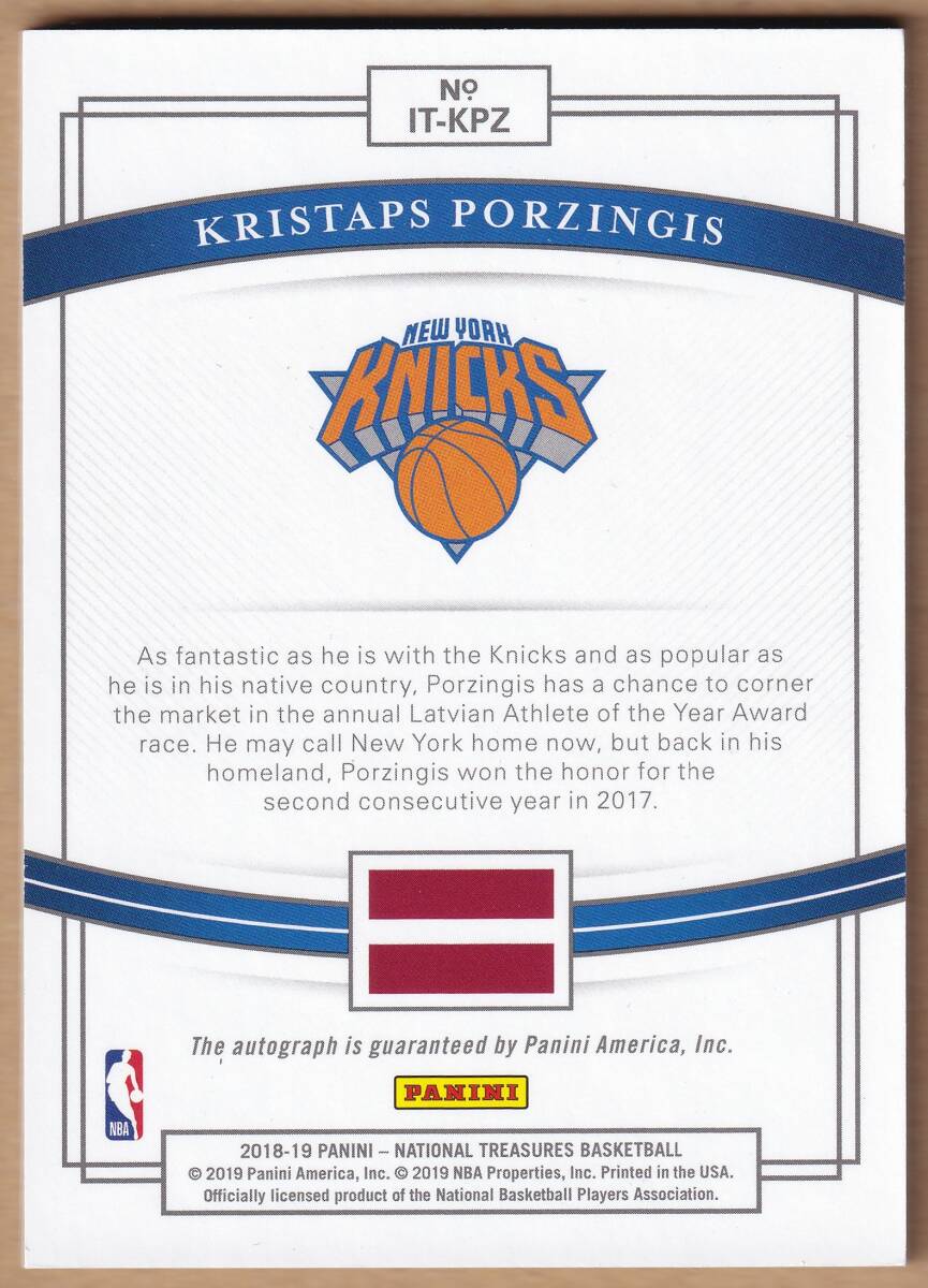 [NBA]KRISTAPS PORZINGIS автограф автограф карта 10 листов ограничение 2018-2019 PANINI NATIONAL TREASURES BASKETBALL AUTOGRAPH CARD[AUTO]