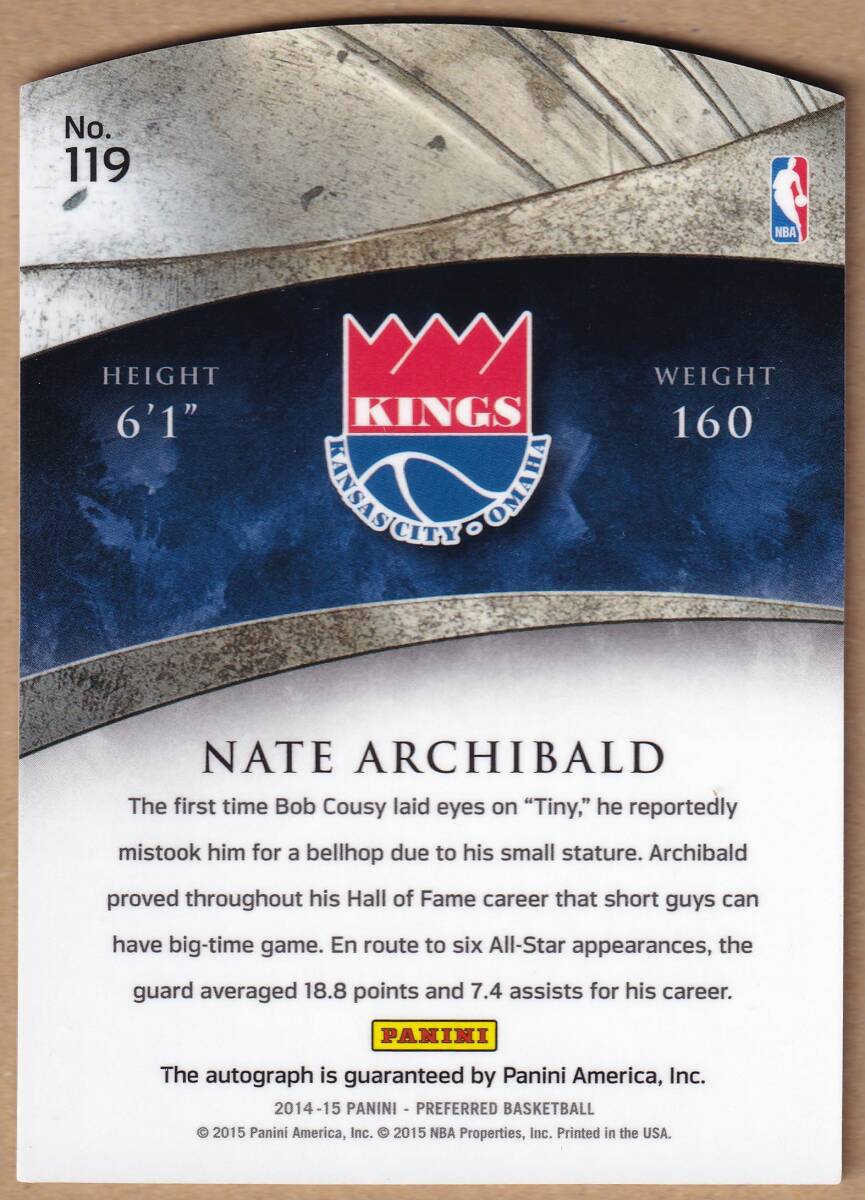 [NBA]NATE ARCHIBALD автограф автограф карта 35 листов ограничение 2014-2015 PANINI PREFERRED BASKETBALL CROWN ROYALE AUTOGRAPH CARD[AUTO]
