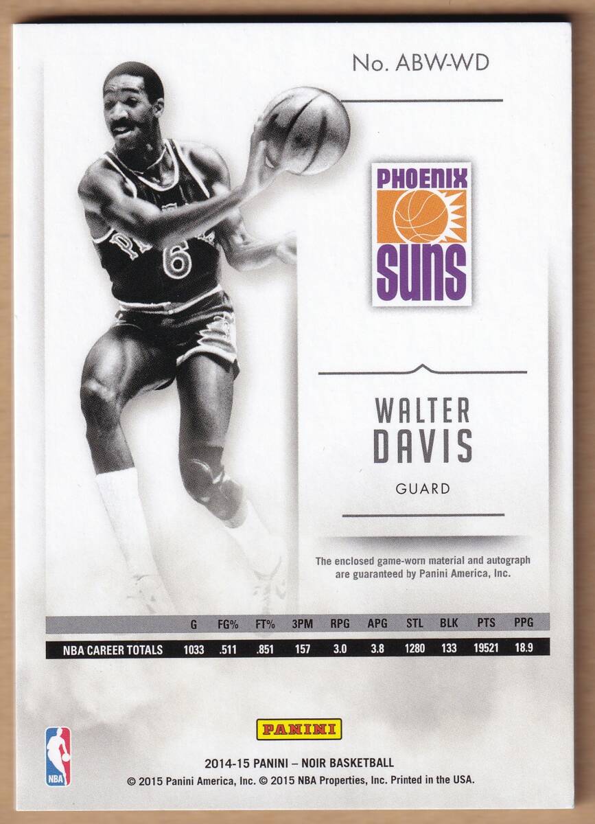 [NBA]WALTER DAVIS автограф автограф карта 25 листов ограничение 1st# 2014-2015 PANINI NOIR BASKETBALL AUTOGRAPHED PATCH CARD[AUTO]