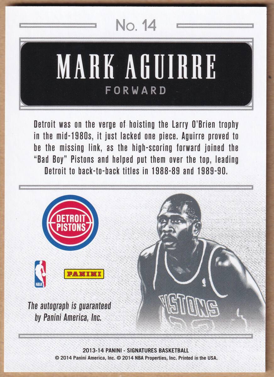 [NBA]MARK AGUIRRE автограф автограф карта 149 листов ограничение 2013-2014 PANINI SIGNATURES BASKETBALL AUTOGRAPH CARD[AUTO]