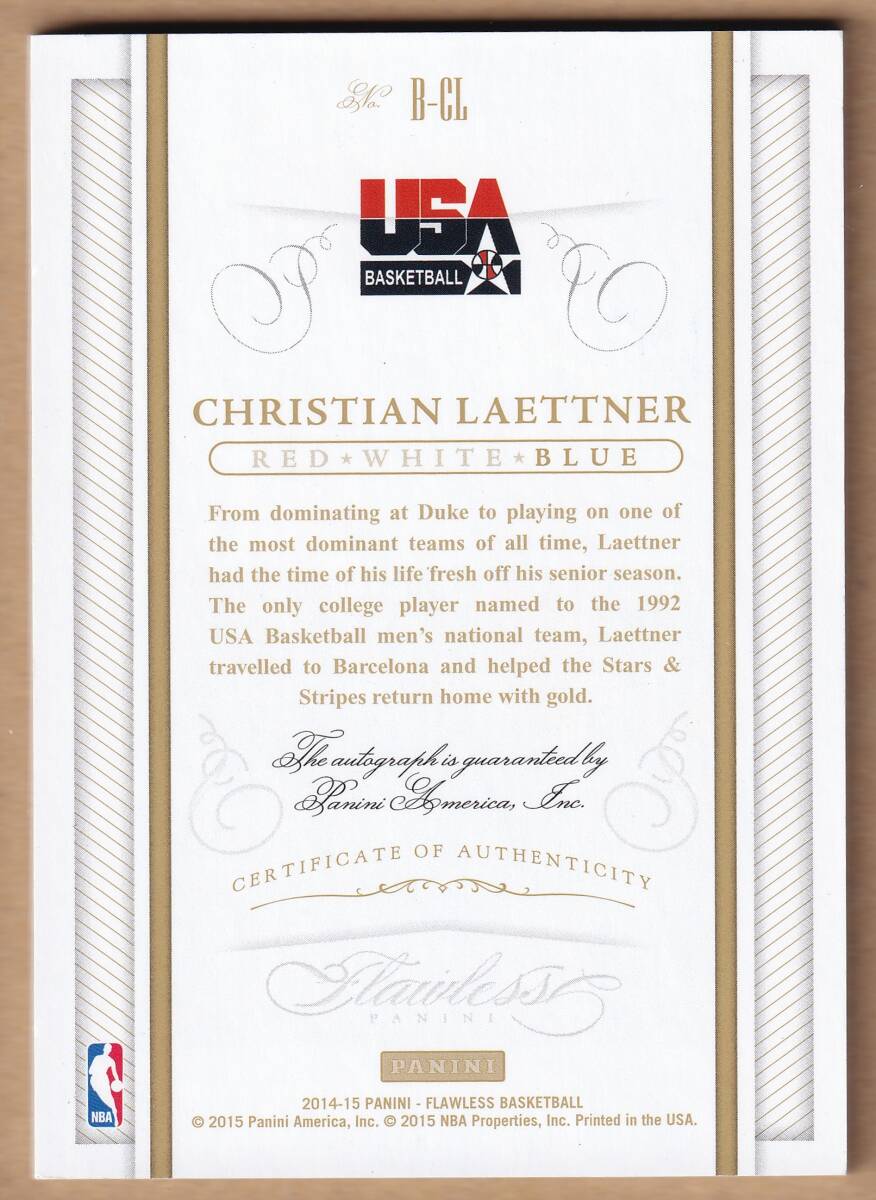 [NBA]CHRISTIAN LAETTNER автограф автограф карта 25 листов ограничение 2014-2015 PANINI FLAWLESS BASKETBALL AUTOGRAPH CARD[AUTO]