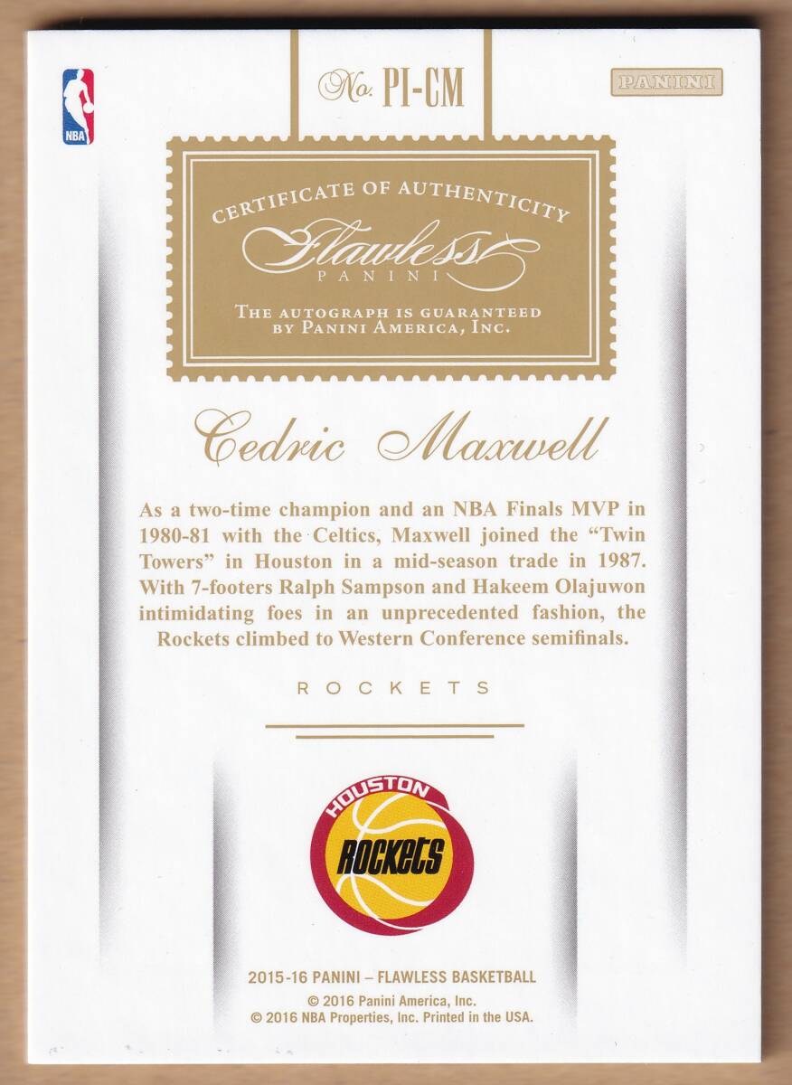 [NBA]CEDRIC MAXWELL автограф автограф карта 5 листов ограничение 2015-2016 PANINI FLAWLESS BASKETBALL AUTOGRAPH CARD[AUTO]