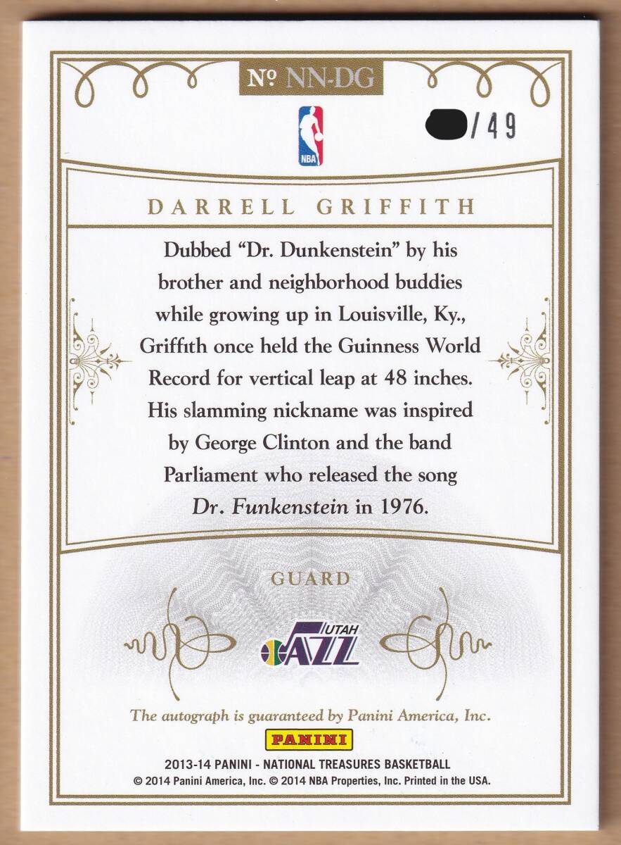 [NBA]DARRELL GRIFFITH in sk автограф автограф карта 49 листов ограничение 2013-2014 PANINI NATIONAL TREASURES BASKETBALL AUTOGRAPH CARD[AUTO]