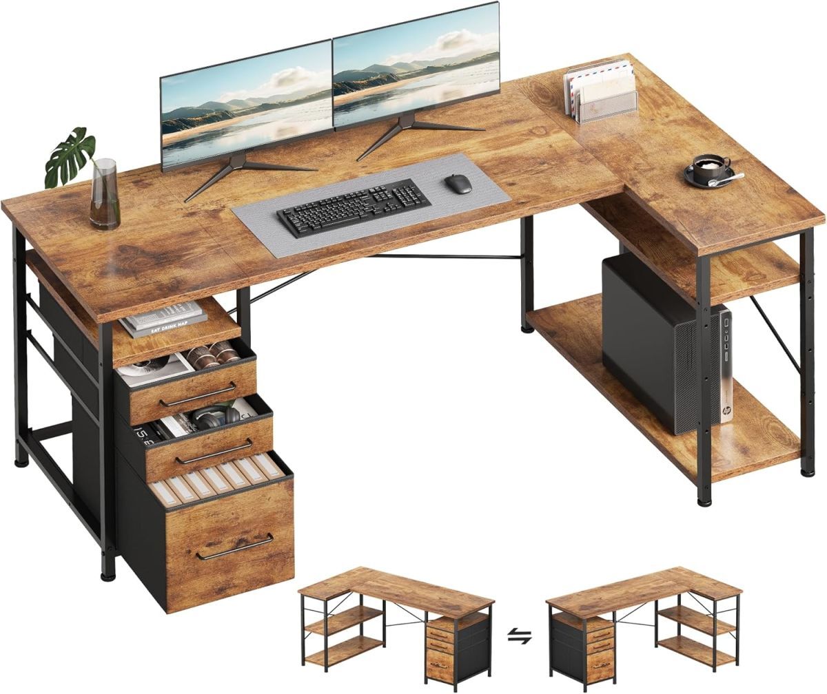 ☆新品☆Maihail パソコンデスク l字デスク 机 勉強机 学習机 右棚左棚 幅140cm pcデスク コーナーデスク 本棚付き 引き出し付き 幅140cm_画像1