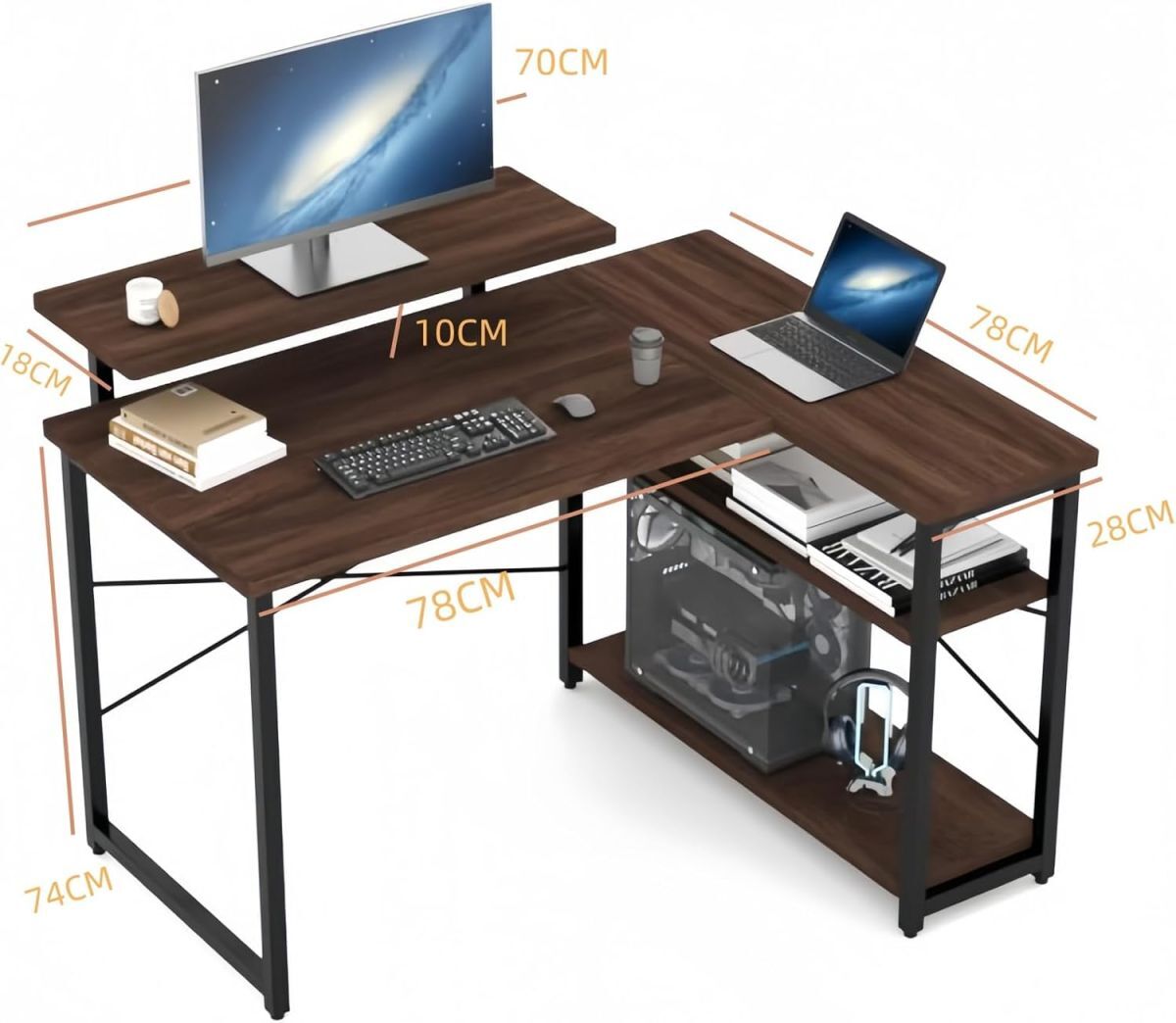 【新品送料無料】パソコンデスク 学習机 勉強机 computer desk ゲーミングデスクワークデスクL字デスク 棚 付き pc 省スペース_画像2