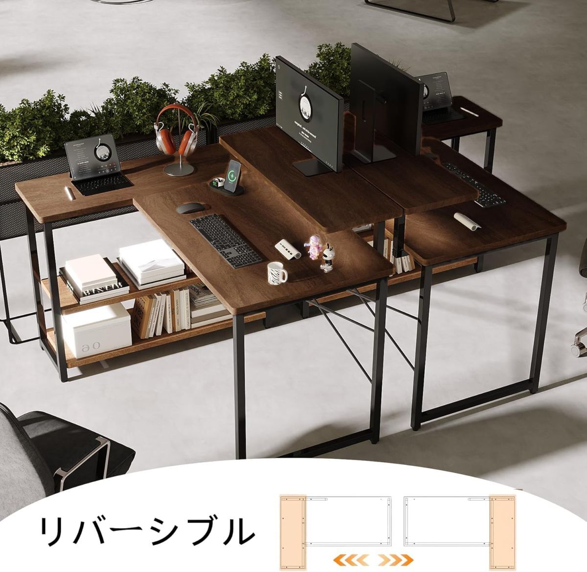 【新品送料無料】パソコンデスク 学習机 勉強机 computer desk ゲーミングデスクワークデスクL字デスク 棚 付き pc 省スペース_画像7