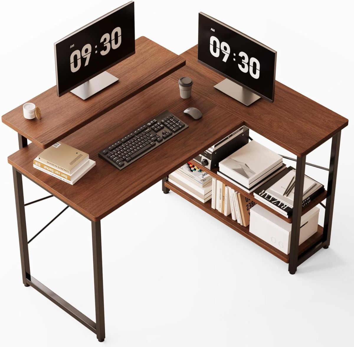 【新品送料無料】パソコンデスク 学習机 勉強机 computer desk ゲーミングデスクワークデスクL字デスク 棚 付き pc 省スペース_画像1