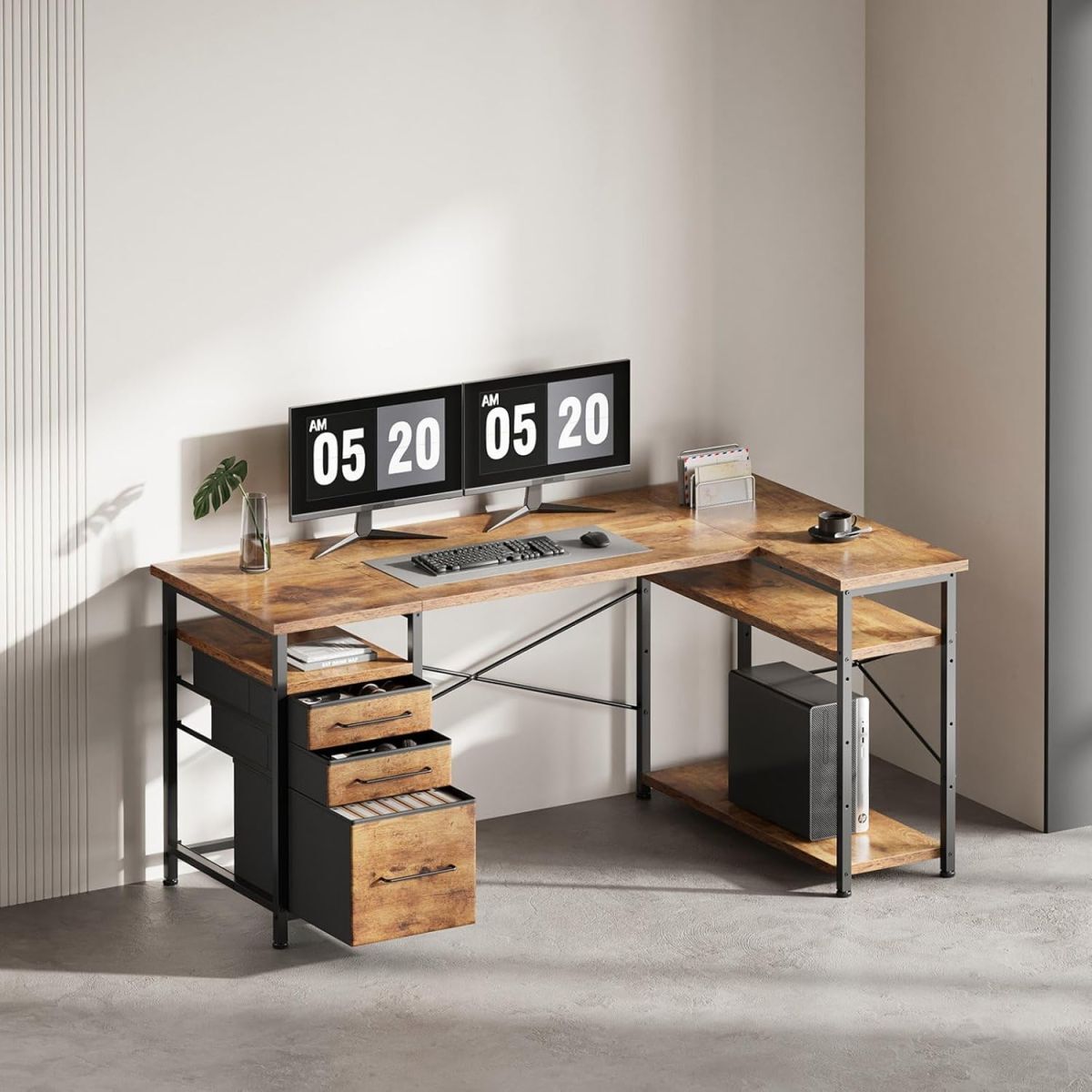 ☆新品☆Maihail パソコンデスク l字デスク 机 勉強机 学習机 右棚左棚 幅140cm pcデスク コーナーデスク 本棚付き 引き出し付き 幅140cm_画像2