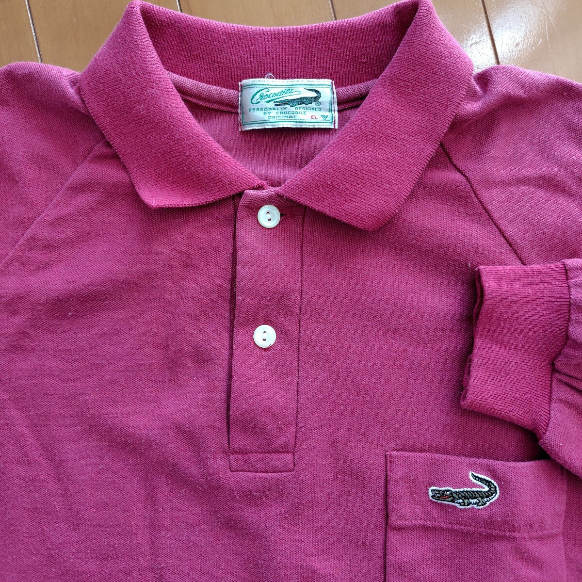 ヴィンテージ80s クロコダイル Crocodile 長袖ポロシャツ L(表示EL) ワイン_画像1
