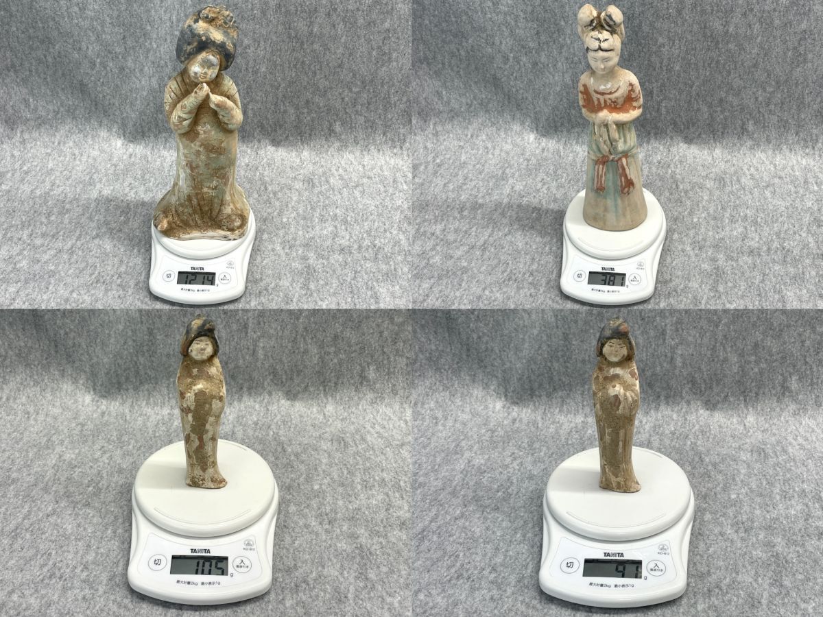 【R977】蔵出し品 年代物 唐時代 女性像 唐三彩 陶俑 4体セット 出土品 中国 古美術 芸術 骨董 土人形 発掘品 副葬品 古玩 古代_画像9