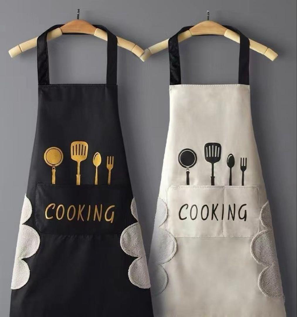エプロン 防水 防油 手拭きタオル付き サイドタオル H型 キッチン 料理　ペアエプロン　2枚　セット　カップル　夫婦　新婚　プレゼント_画像6
