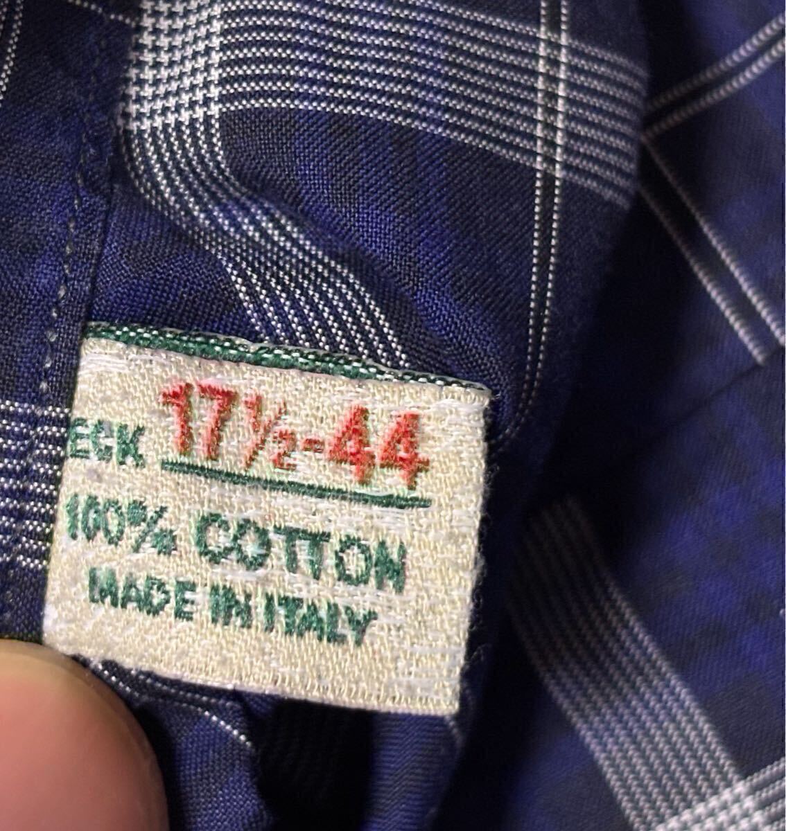 状態良好 LUIGI BORRELLI ルイジボレッリ ブルー ネイビー系 シャツ サイズ XL〜 17 1/2 44 長袖 コットン 100% イタリア製 送料無料_画像5