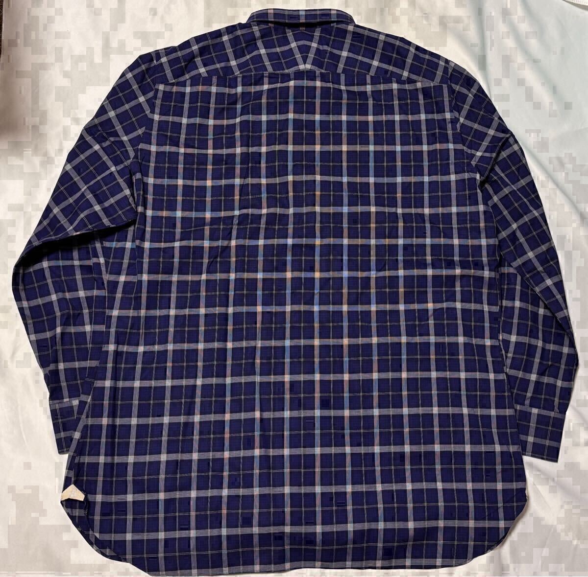 状態良好 LUIGI BORRELLI ルイジボレッリ ブルー ネイビー系 シャツ サイズ XL〜 17 1/2 44 長袖 コットン 100% イタリア製 送料無料_画像6