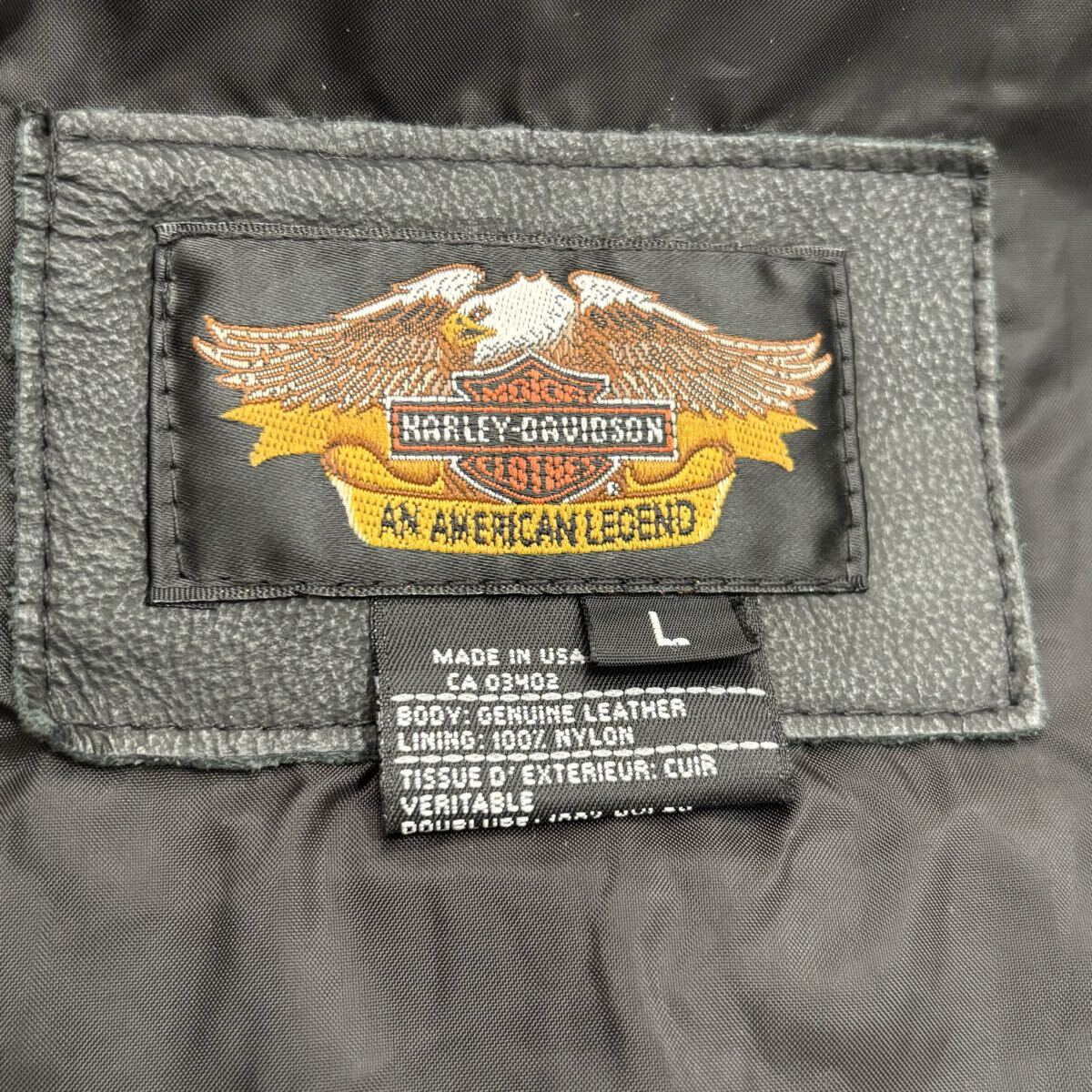 美品 HARLEY-DAVIDSON ハーレーダビッドソン レザーベスト ベスト バイカー ブラック　黒　本革　MADE IN USA アメリカ製　USA製_画像3