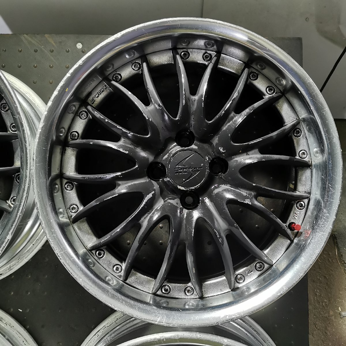 D10-30【4本価格】【17×7J 17x8J 4x100 ET+35/+25 ハブ60】WORK SEEKER・前後サイズ違い・店頭引取可能・適格請求書発行可能★中古品_画像4