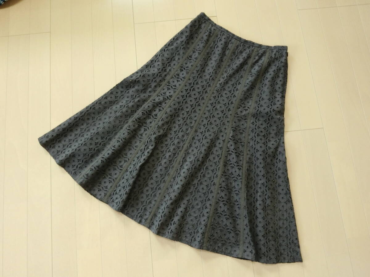 【送料無料】★TIM ティム☆コットンカットワーク 総レース フレアースカート 11号 こげ茶ダークブラウン 日本製_画像1