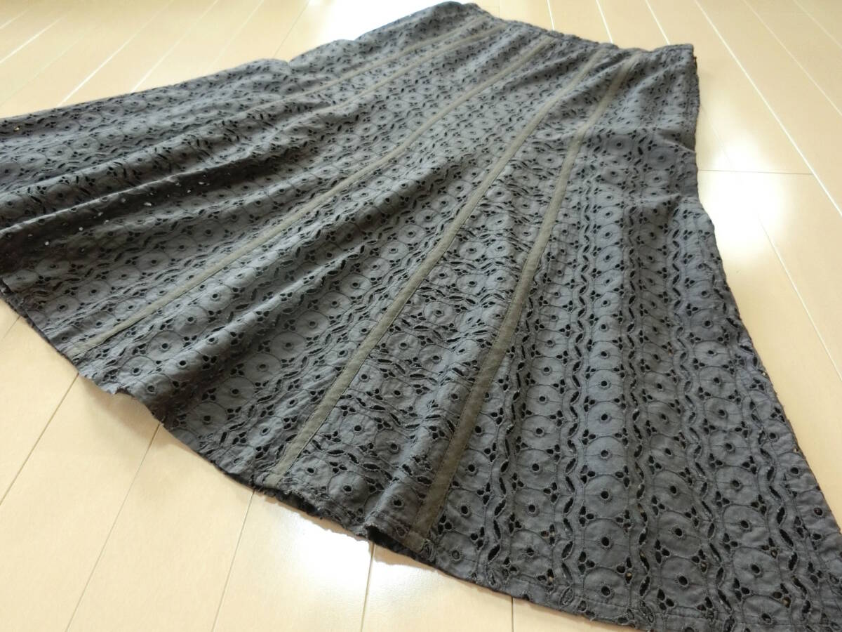 【送料無料】★TIM ティム☆コットンカットワーク 総レース フレアースカート 11号 こげ茶ダークブラウン 日本製_画像4