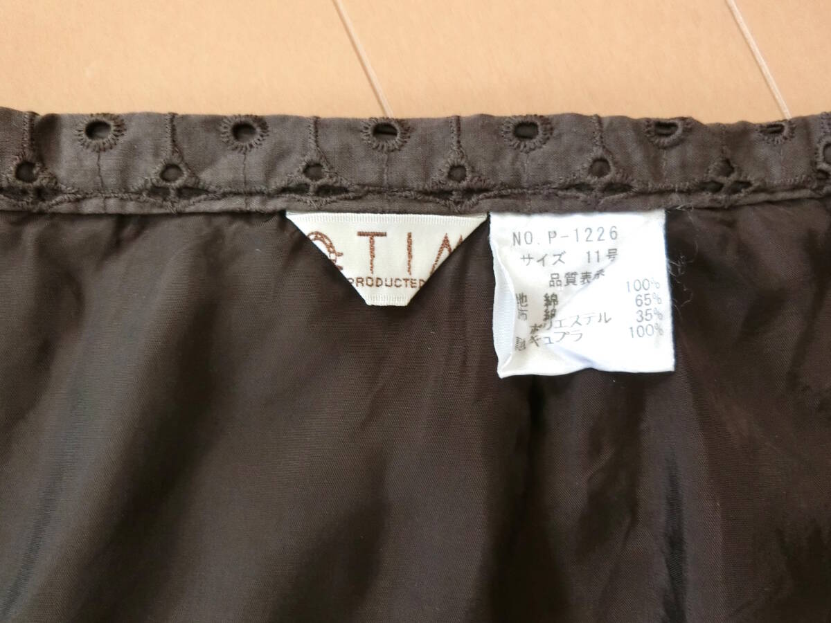 【送料無料】★TIM ティム☆コットンカットワーク 総レース フレアースカート 11号 こげ茶ダークブラウン 日本製_画像5