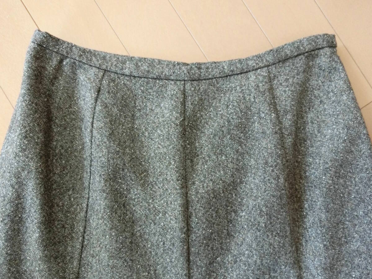 【送料無料】TIM ティム★ツイードウール タック＆フレアースカート 裾レース 11号 茶ブラウン系 日本製_画像2