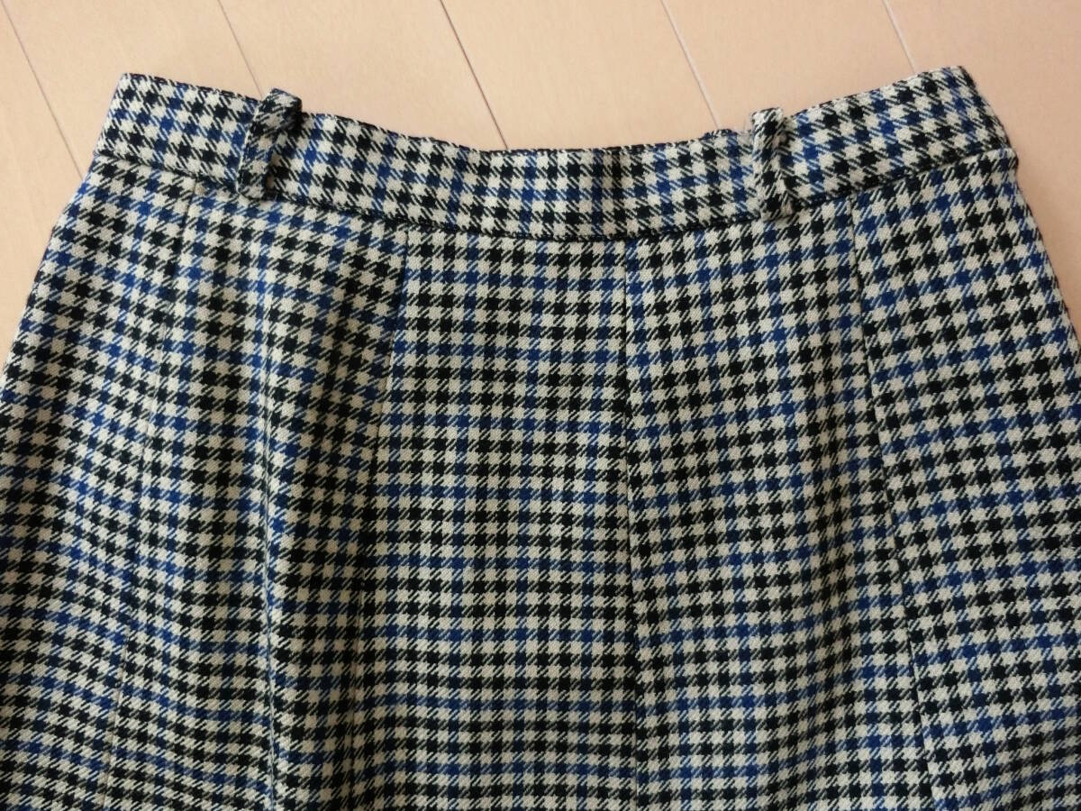 【送料無料】★チェック柄ウールスカート フレアー＆プリーツスカート Ｌサイズ ベージュ黒×ブルー 日本製_画像2
