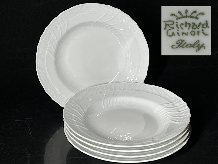 【瑞】リチャードジノリ ベッキオホワイト パスタプレート 5枚セット_画像1