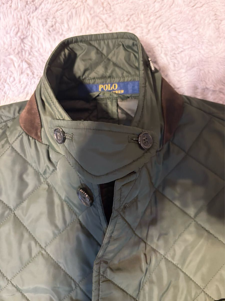 美品 メンズL ポロラルフローレン POLO RALPHLAUREN キルティング テーラードジャケット2wayカーキレザー切替 ビジネスカーゴパンツダウン_画像4