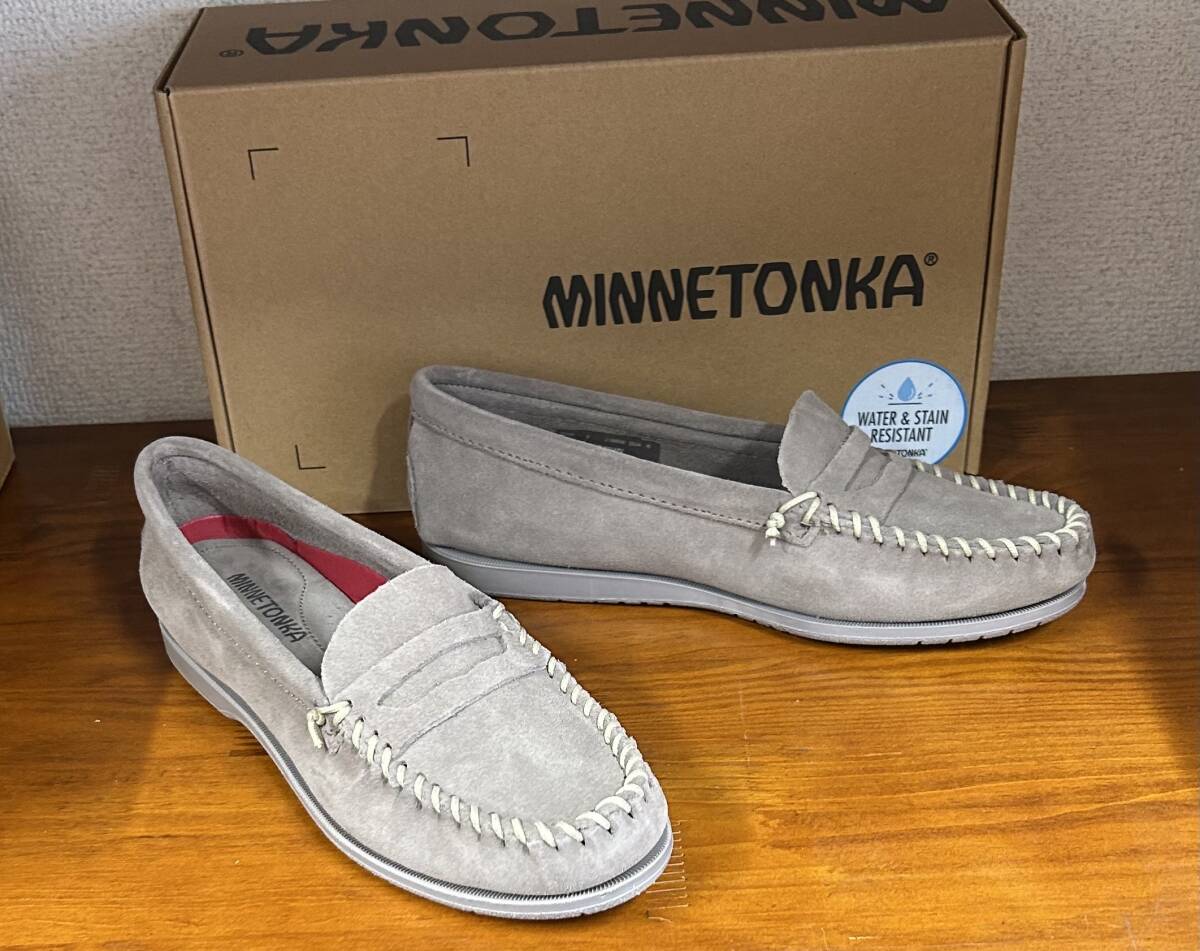  новый товар * Minnetonka. высококлассный замша натуральная кожа Loafer мокасины * серый *US8*24.5.